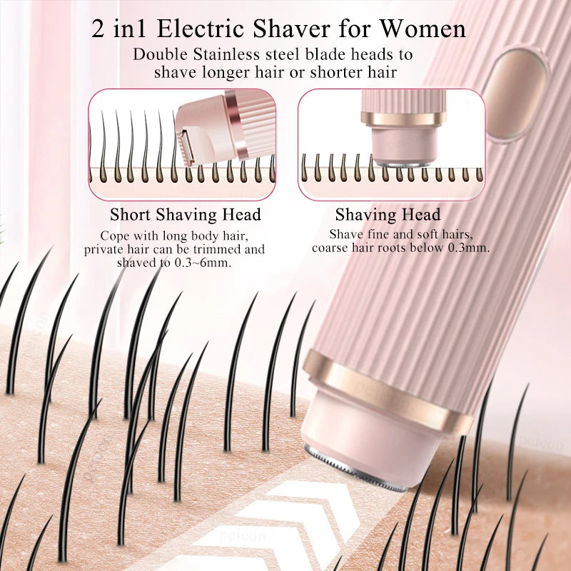 2 in 1 Electric Shaver for Women Double Head Body Hair Removal Underarm Bikini ,body Hair Trimmer Electric Razor